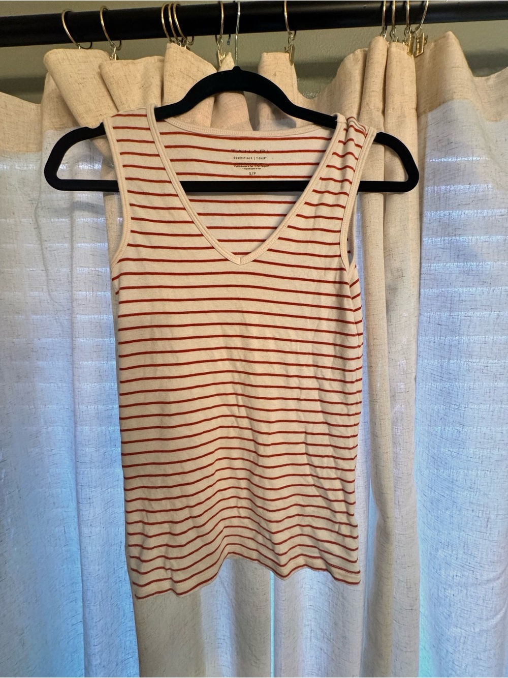 Tahari Cream Tank Top with Red Stripes